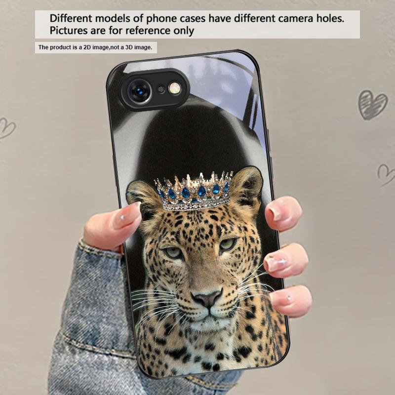 Flower Leopard Shadow For iPhone 17 Air 16 E 15 Plus 14 Pro Max 13 12 Mini 11 5 6 7 8 Plus XR XSMax SE Black Glass Phone Case