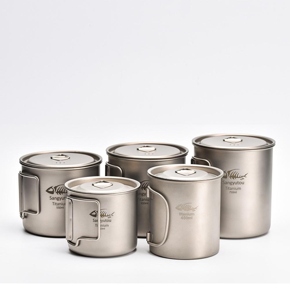 450/550/650ml/750ml Portable Outdoor Water Cup Ultralight Large-capacity Single-layer Pure Titanium Camping Mug