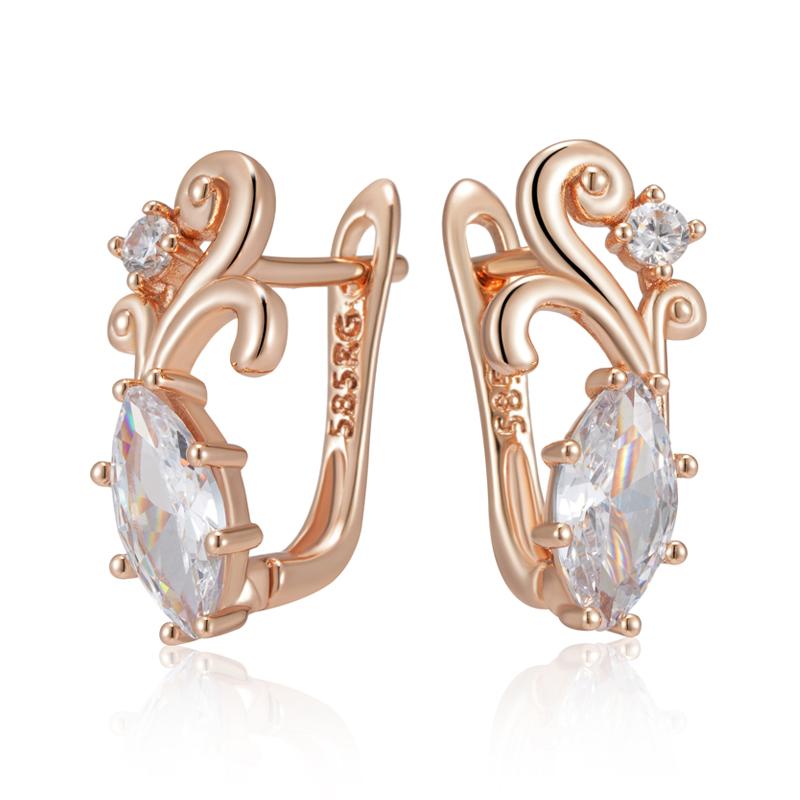 Shiny Rhombus Natural Zircon English Earrings For Women Rose Gold Color Crystal Flower Daily Vintage Jewelry