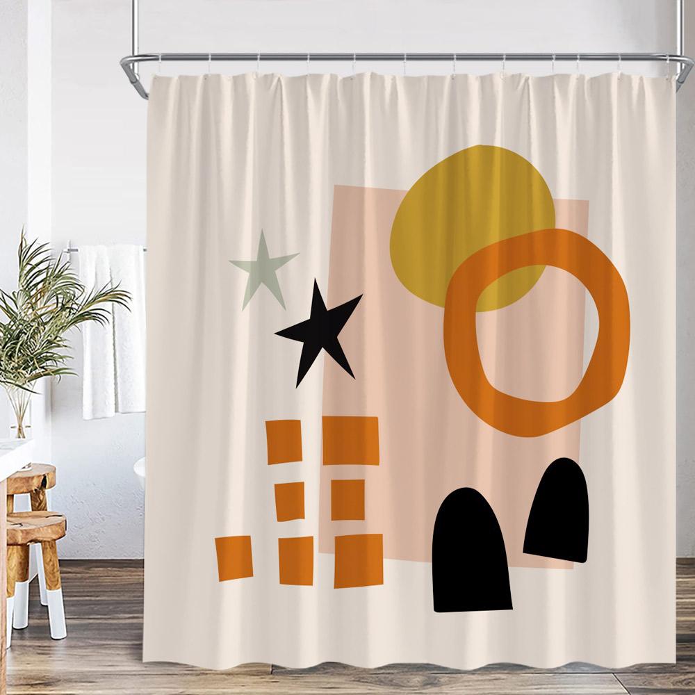 Abstract Geometric Shower Curtain Mid Century Flower Leaf Nordic Minimalist Bathroom Decor Modern Polyester Bathtub Curtain