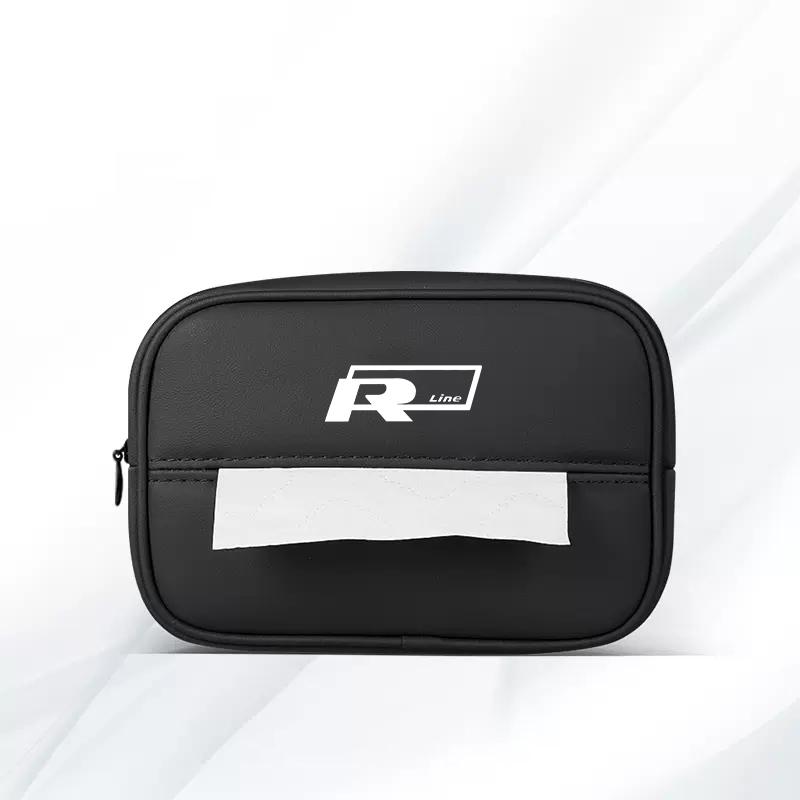 UNYDV1 Leather Car Tissue Box Sun Visor Seat Back Hanging Bag Accessories For Volkswagen VW RLine R GTI Golf Amarok Phaeton ID3 Tiguan