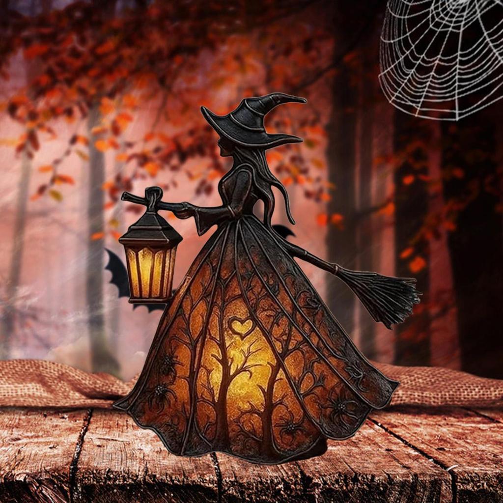 Halloween Witch Lamp with Holding Lantern Decor for Outdoor Home Porch