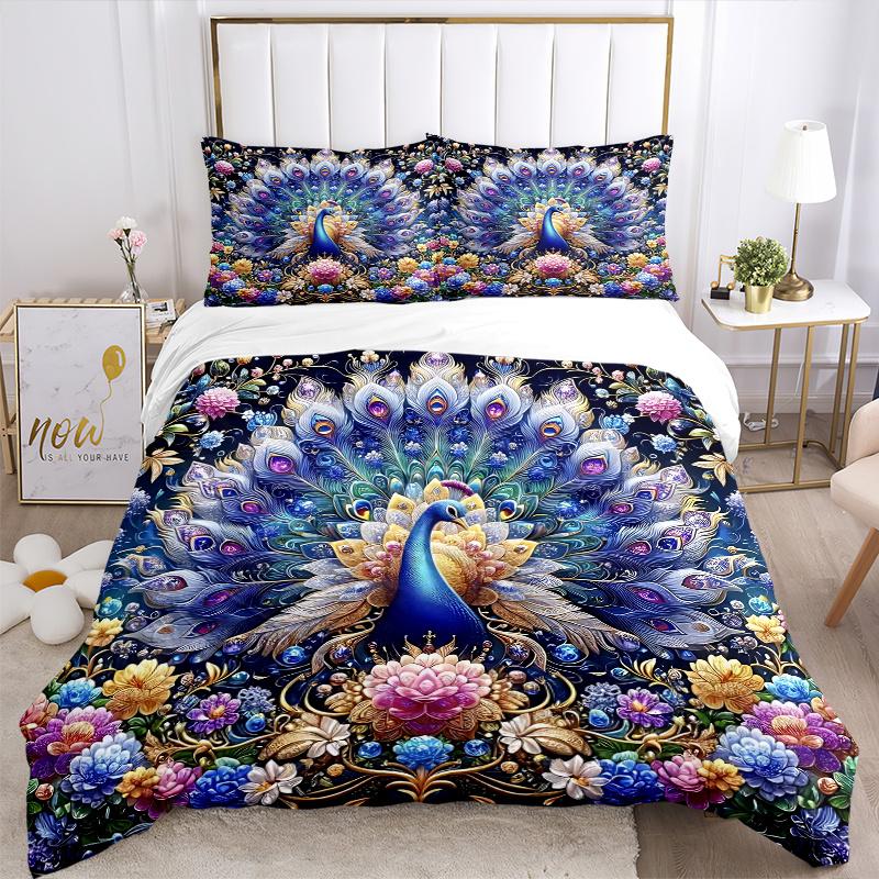 3pcs Enchanted Peacock Bedding Set, Including 1 Quilt Cover and 2 Pillow Shams, Without Filling, Soft and Comfortable Home Bedroom Fabric