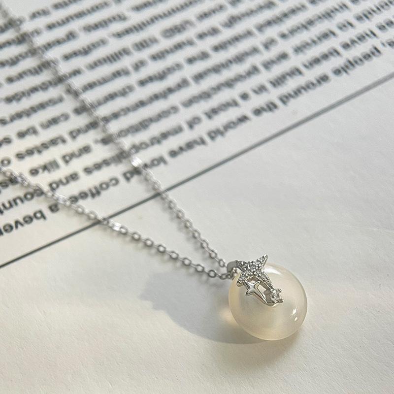 Flash Diamond Tetragonal Star White Jade Safety Buckle Necklace Chinese Cold Star Collarbone Chain Women'S Light Luxury Sweater Chain