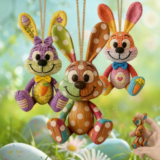 Easter Wooden Bunny Ornaments Farmhouse Rustic Wood Cutouts Hanging Decorations Spring Holiday Tree Ornaments for Home Party Decor