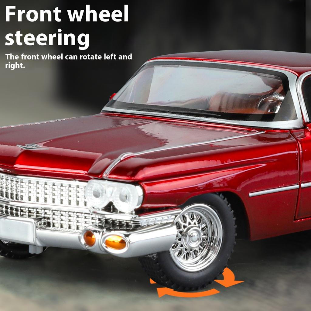 AABHU1 Cadillac Eldorado 1959 Metal Die Cast Retro Car Model 1/24 Scale Sound and Light Back Pull Boy Gift Ornament Halloween Toys