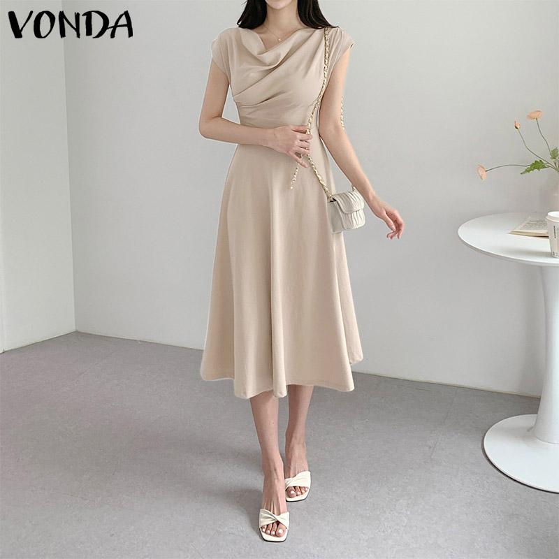 

VONDA V-образным вырезом летнее женское однотонное длинное платье без рукавов