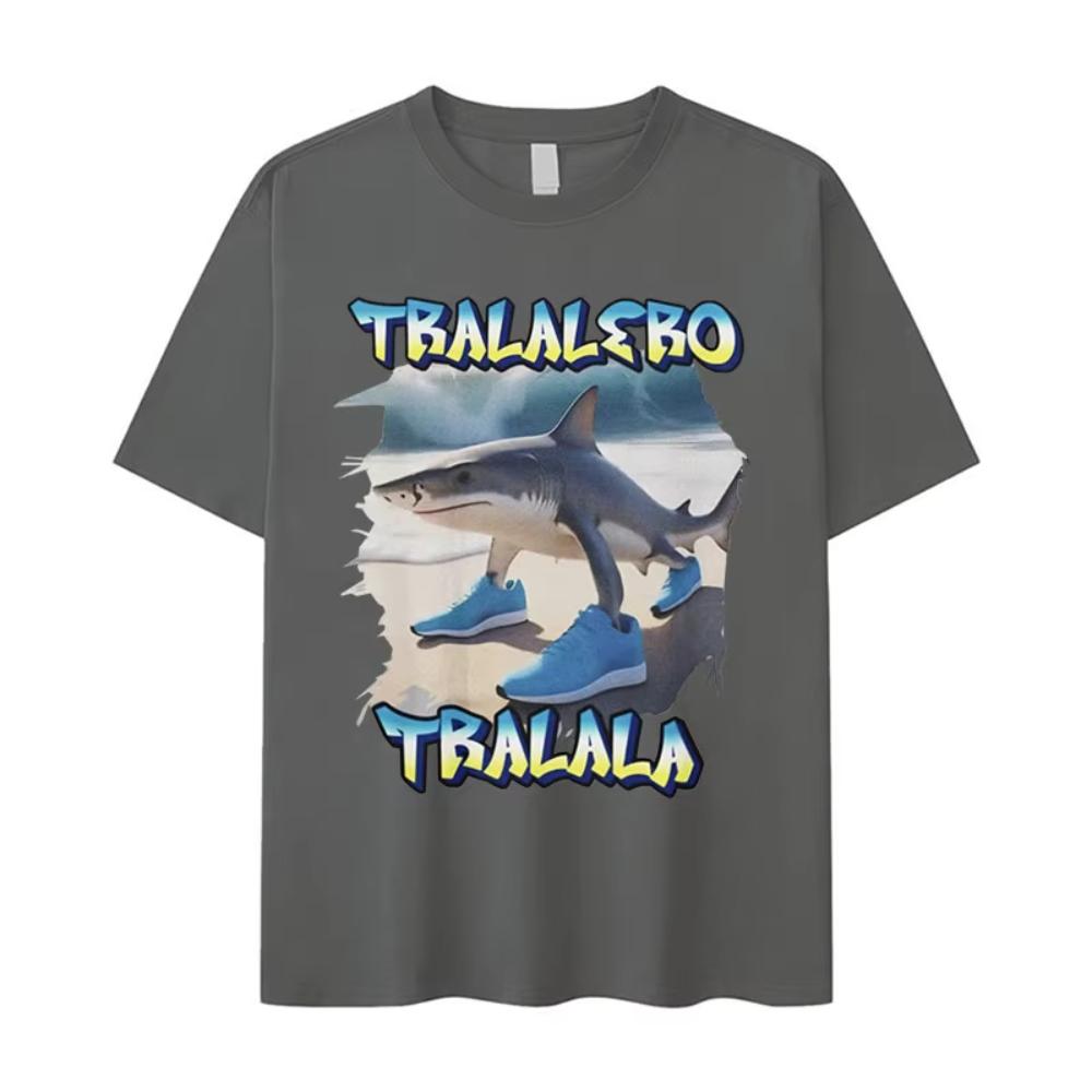 Tralero Tralala Funny Shark Meme Print T Shirt Mens Fashion High Quality Cotton Tshirts Women Summer ONeck Short Sleeve Top