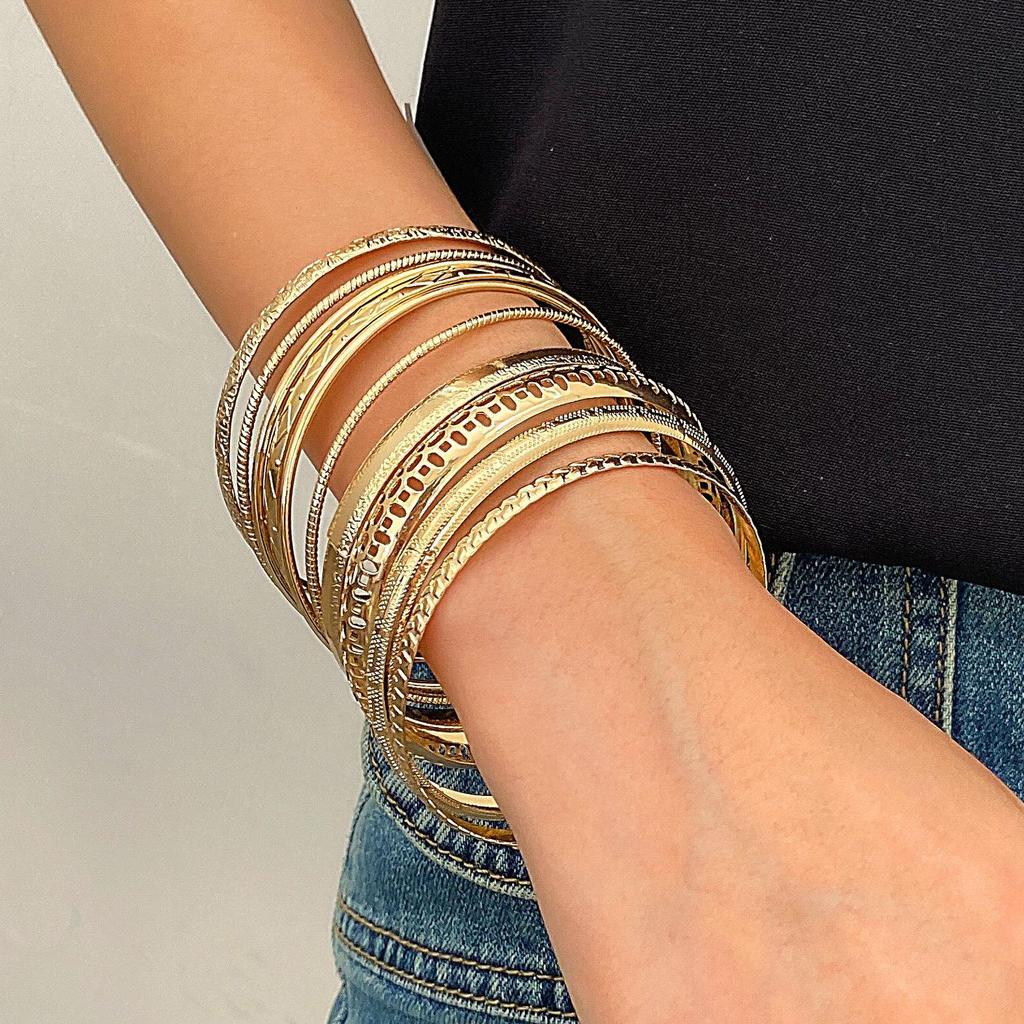 Bohemian Ethnic Gold & Silver Bangle Set - Ancient Western Style Jewelry
