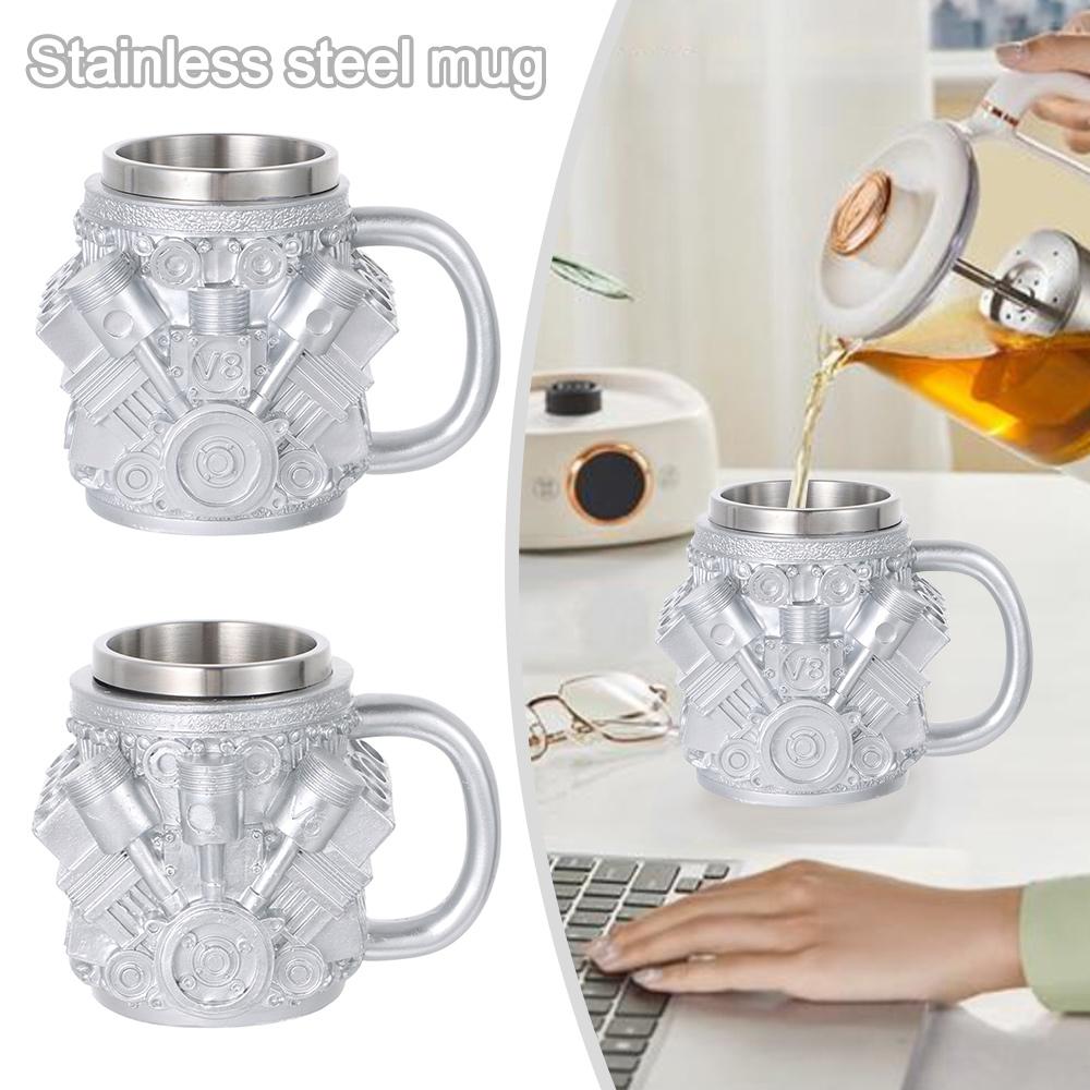 V8 & V6 Engine Design Coffee Mug Multi-Purpose Tea Cup Creative Stainless Steel Mug Restaurant