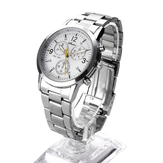 Fashion Men Round Sub-dials Decor Alloy Band Analog Quartz Wrist Watch Gift