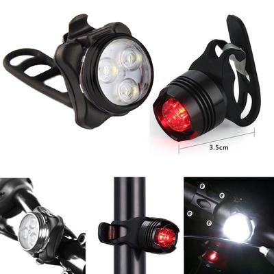 2pcs Bicycle USB Round Headlight Tail Light Red+White LED Bike Front Rear Lamp