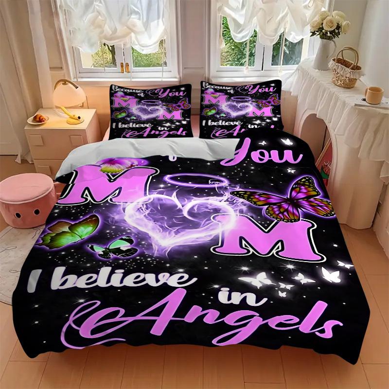 3PCs Angel Mom Memorial Design Cover Set, Breathable Fabric(1 Duvet Cover + 2 Pillowcases) (Without Quilt) yy250911187