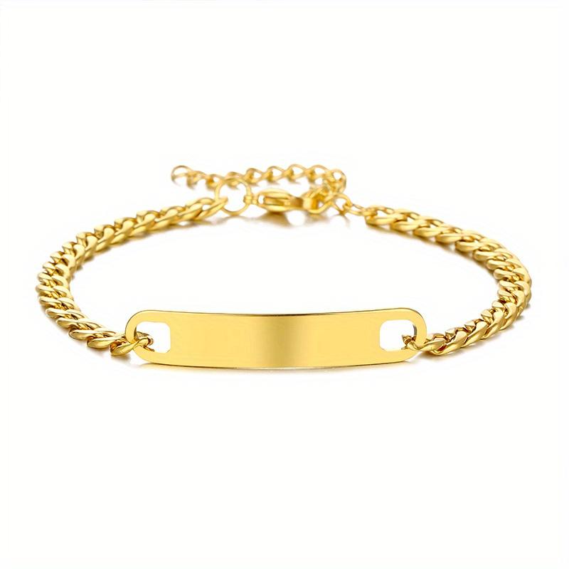 Customize Engrave Name Letter Bracelets Stainless Steel 18k Gold-Plated Bangles and Bracelets for Women 20+5cm золотой