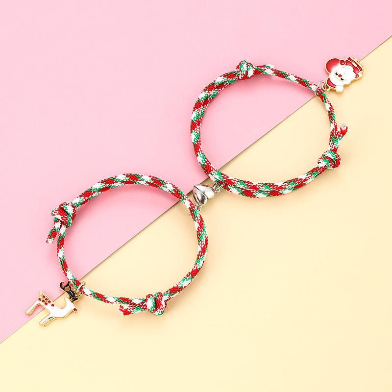 Santa Claus Magnet Heart Couple Bracelets - Drip Oil Alloy Christmas Pair