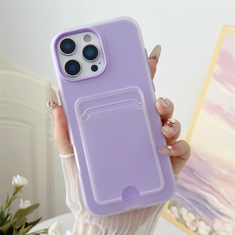 2in1 Card Holder Slot Wallet Po Pocket Case For iPhone 16E 16 15 14 Plus 13 12 11 Pro Max Matte TPU+PC Shockproof Clear Cover