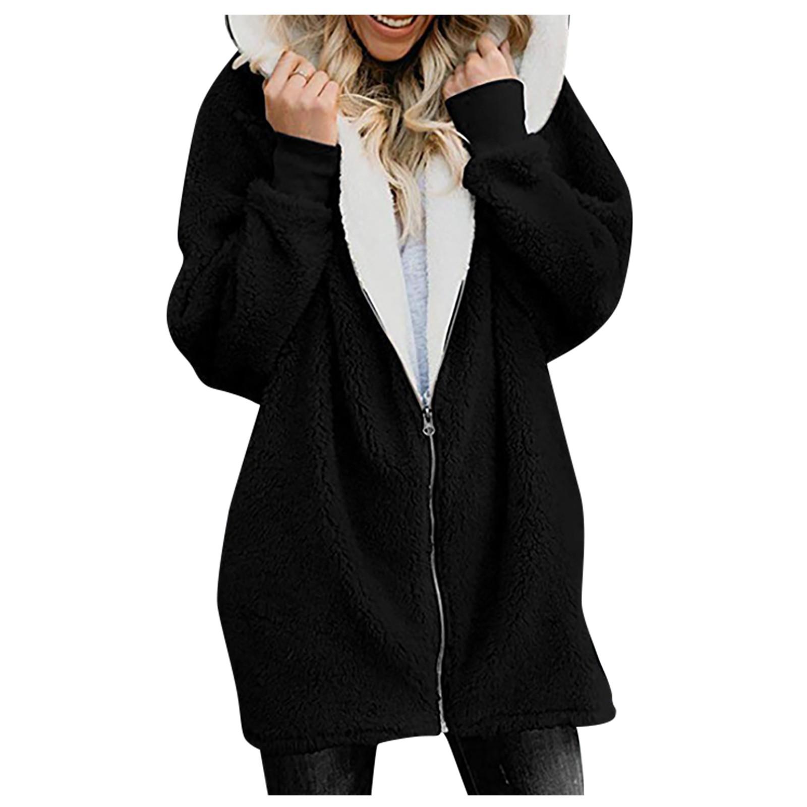 

Womens Solid Oversized Zip Down Hooded Coat Cardigans Outwear With Pocket XXXL