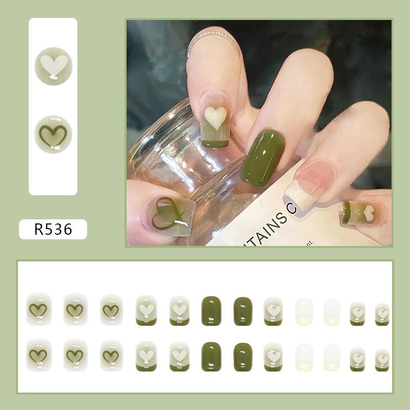 

24 шт. Летние новые короткие пластины для дизайна ногтей Wear Nail Green Natural Fresh Love Premium Fake Nail