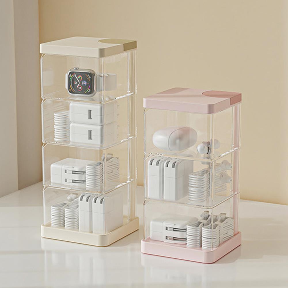 Rotating Storage Box Cosmetic Display Case Transparent Moisture-Proof Multi-layer Makeup Storage Shelf Powder Puff Organizer