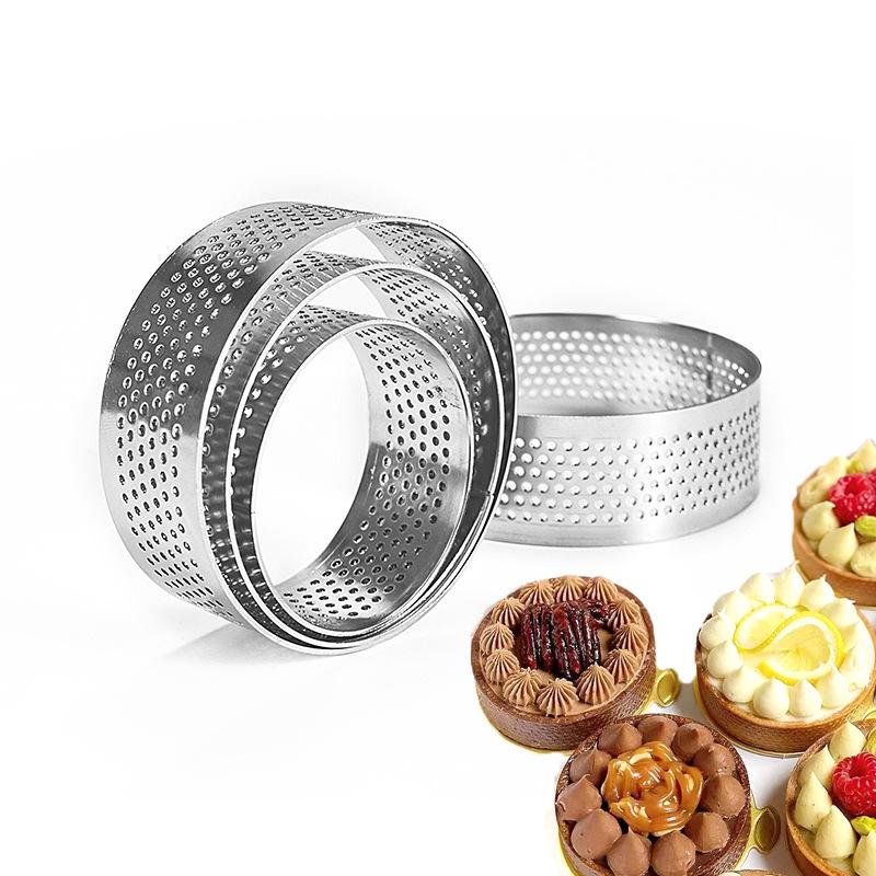 1Pc Stainless Steel Round Perforated Tart Ring With Hole Tart Bottom Tower Ring Fruit Pie Quiches Cake Ring Mousse Baking Mold