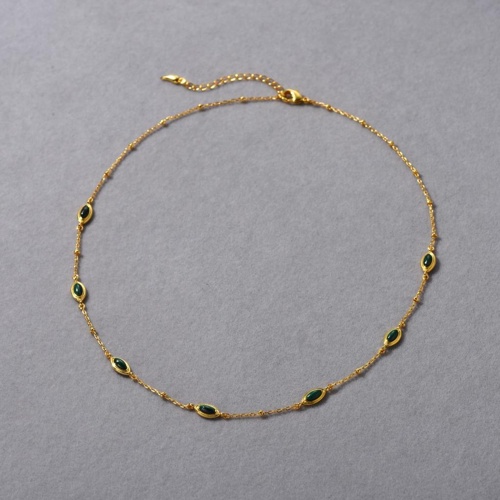 Summer Lava Gemstone Malachite Minimal Clavicle Chain Lucky Guardian Necklace Niche Accessories Stacked Necklace