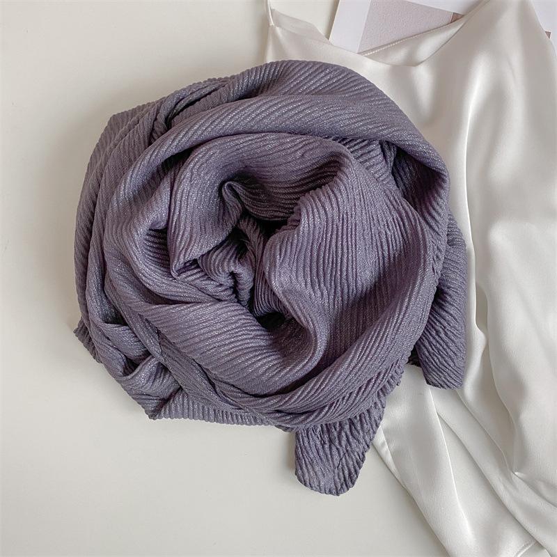 Japanese Pleated Solid Color Cotton and Linen Scarf for Women Retro Literary Travel Sun Protection Soft Gauze Shawl Contrasting Edge Scarf