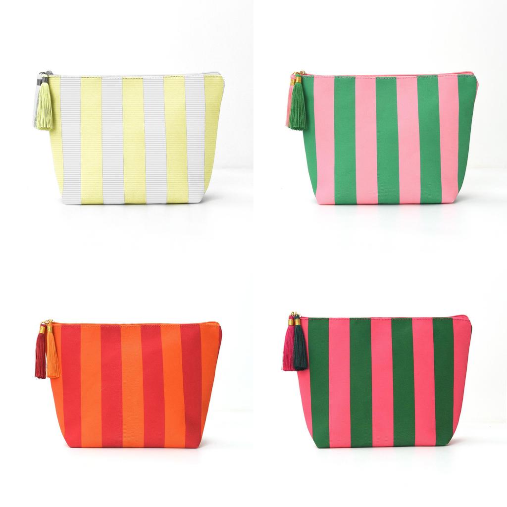 Corduroy Striped Storage Bag With Zipper For Travel And Daily Use