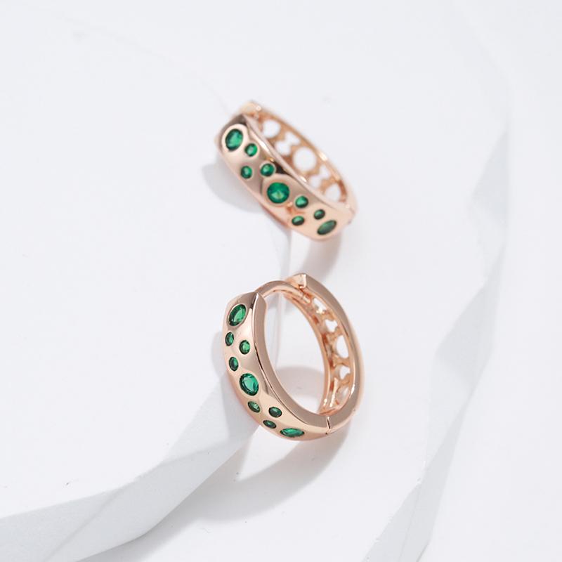 New Classic  Rose Gold Drop Earring Geometric Green Natural Zircon Earrings Girl'S Unusual Accessories For Woman
