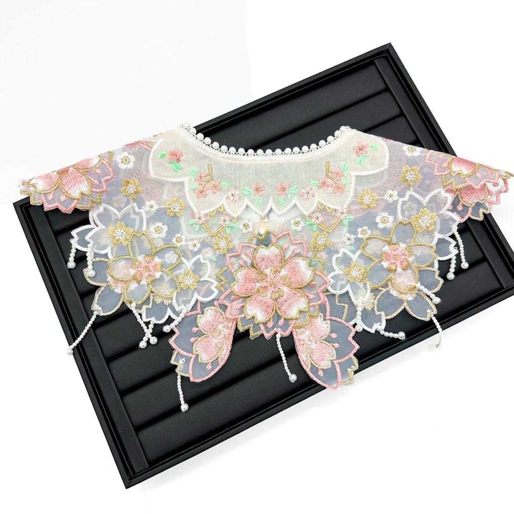 Gold Thread Glue-Free Skirt Children'S Adult Cherry Blossom Cloud Shoulder Ancient Clothing Hanfu Embroidery Piece Embroidery Cloud Ake Collar