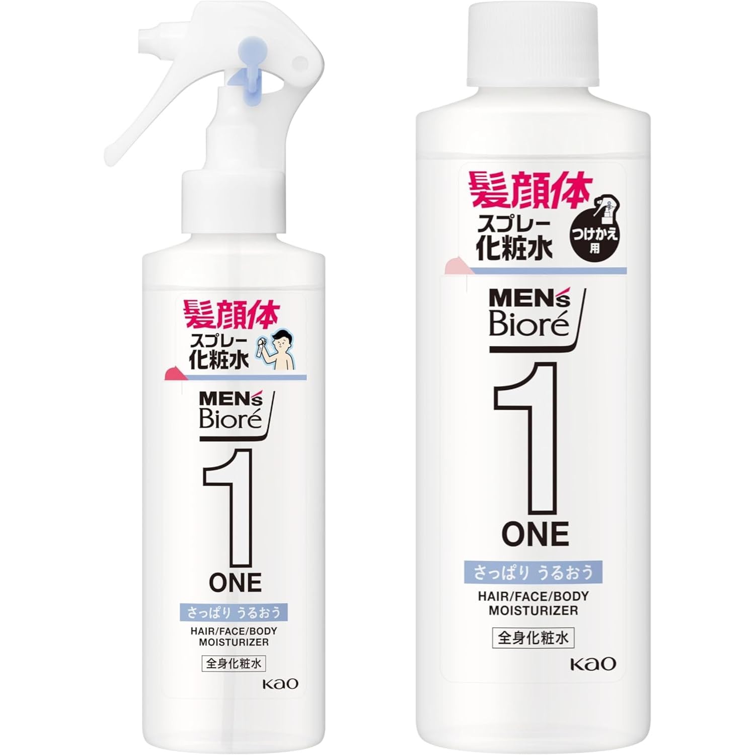 Kao Men Biore ONE All-Body Lotion Spray Refreshing Main Unit 200ml + Refill Original Wet Towel Set 1 Each