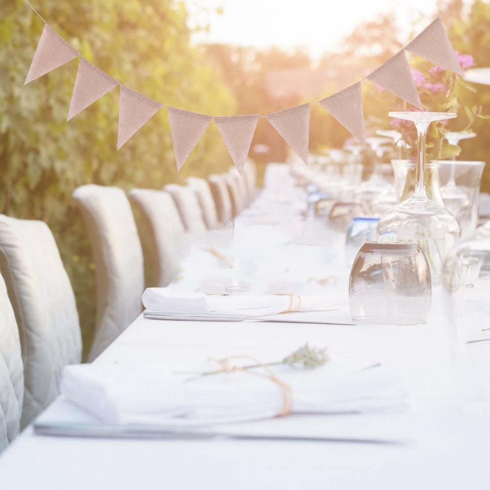 Linen Bunting Banner with 48pcs Flags Wedding Party Holiday Celebration DIY Decoration