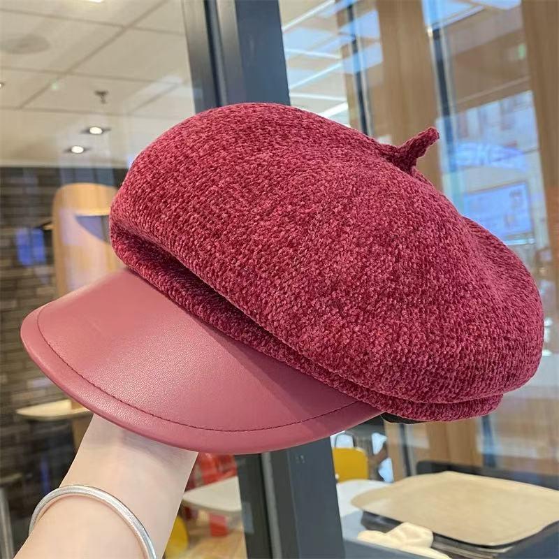 Women's Wool Felt Leather Brim Duckbill Cap - Autumn/Winter British Retro Beret
