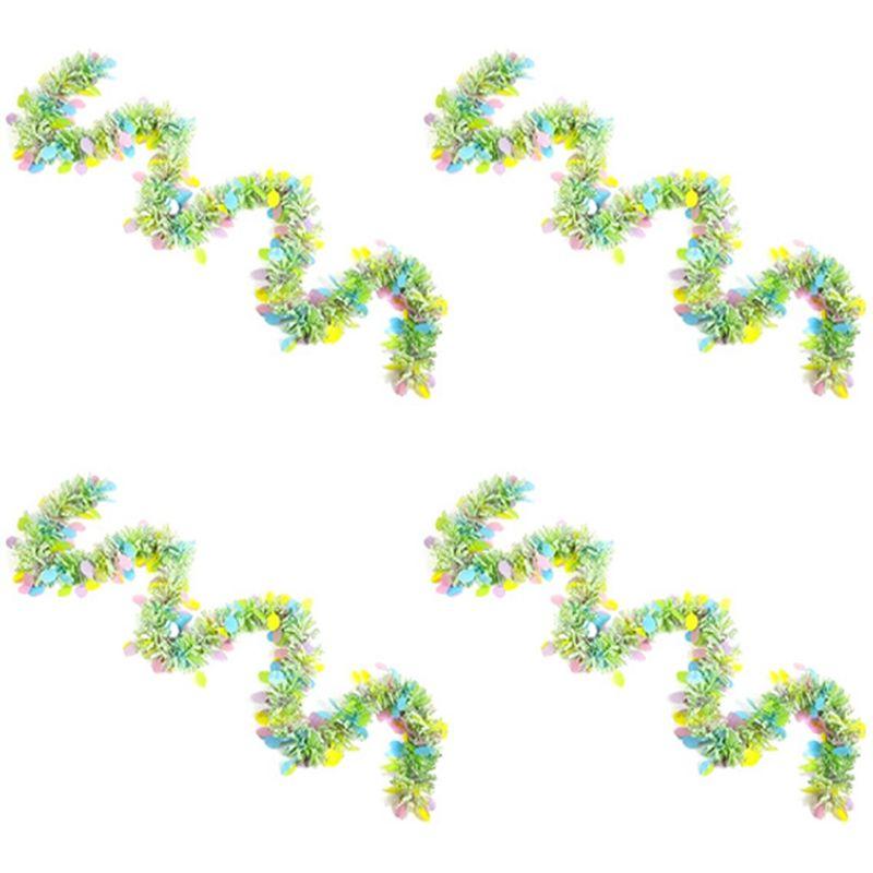 M-Modern-Easter Tinsel Garland Spring Green Hanging Stripe Set With Colorful Egg, Hanging Ornaments Set For Easter Holiday Party