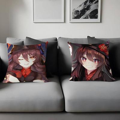 H-Hu Tao Anime 45*45cm Cushion Cover Pillow Cover Decor Pillowcase Home Pillowcase For Couch Pillow