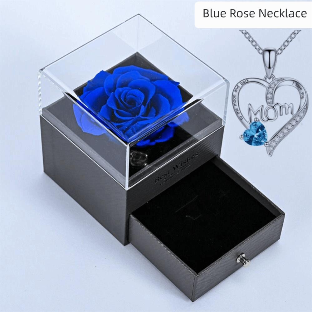 Romantic Heart Pendant Necklace with Artificial Rose Jewelry Gift Box Mother's Day Gift