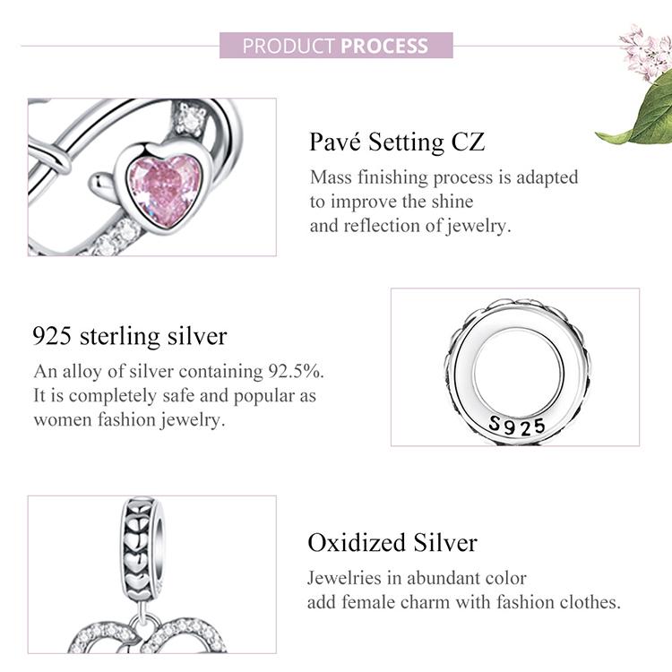 WOSTU 925 Sterling Silver Cute Heart Cat Pendant Charm Beaded for Women Fit Original DIY Bracelet Necklace Jewelry Gift