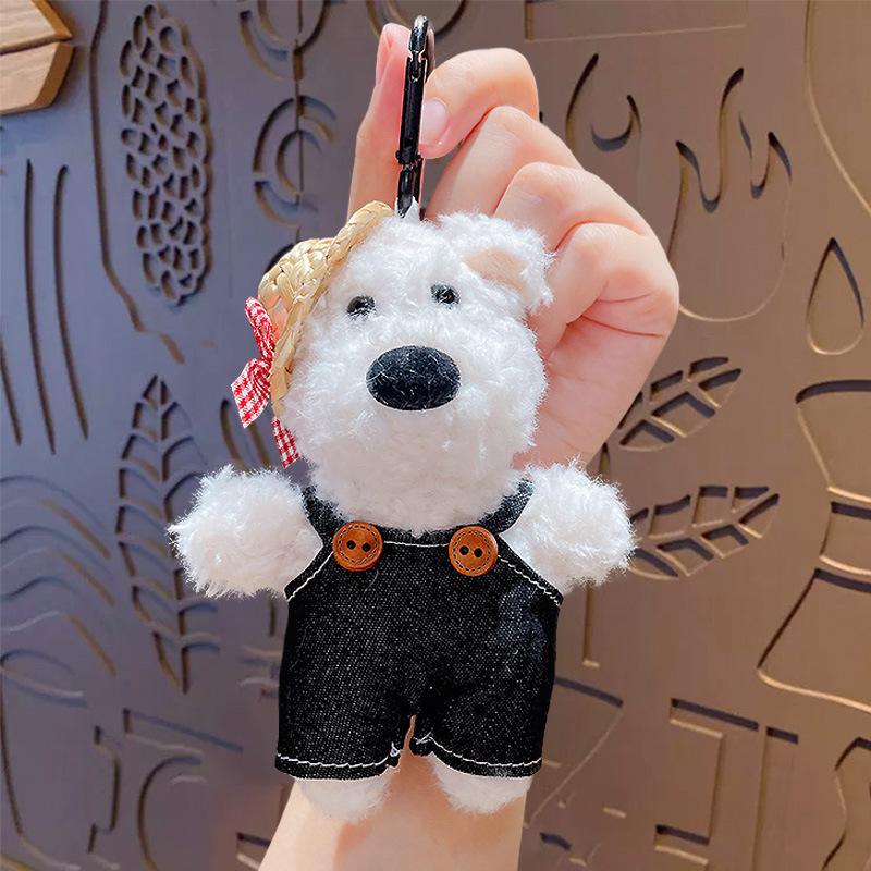 Creative Cartoon Straw Hat West Highland Puppy Keychain Pendant Plush Toy Couple Car Bag Pendant