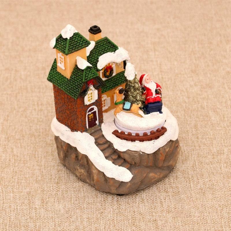 Lighted Christmas Cabin Music Box Rotating Santa Music Box With LED Light For Men Women Kid Birthday Christmas Present