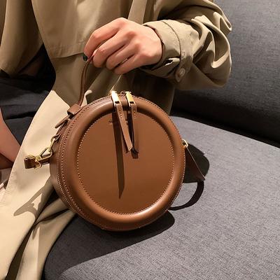 Solid Color Crossbody Bag For Women Round Small Handbag Women Fashion Designer Bags Leather Shoulder Bag Female Zipper Purses