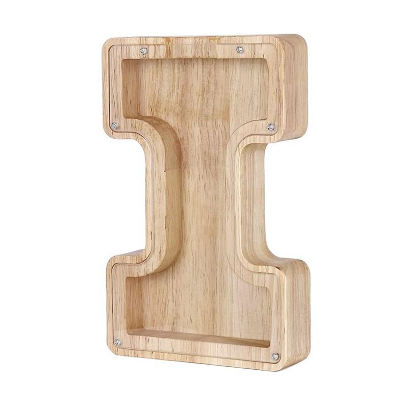 18cm Twenty-six Letter Piggy Bank Wooden Coin Money Saving Box Jar Coins Storage Box Desktop Ornament Home Decor Craft Xmas Gift