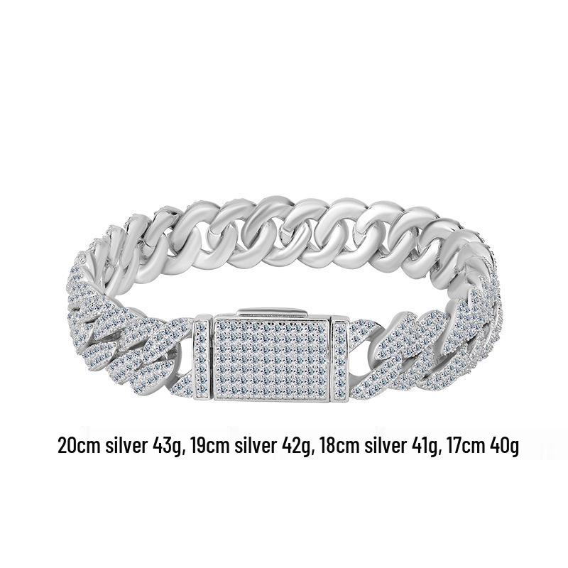 

Luxury 10MM Moissanite Cuban Bracelet in S925 Silver - European & American Style 17CM