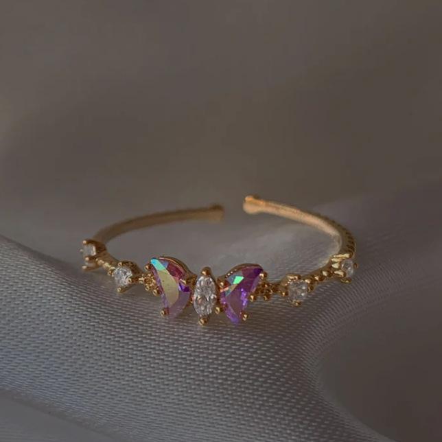 New Cute Colorful Zircon Flower Ring For Women Girl Fashion Vintage Zircon Adjustable Rings Jewelry Gift