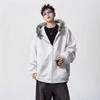 Unisex American Retro Fur Collar Hooded Cardigan