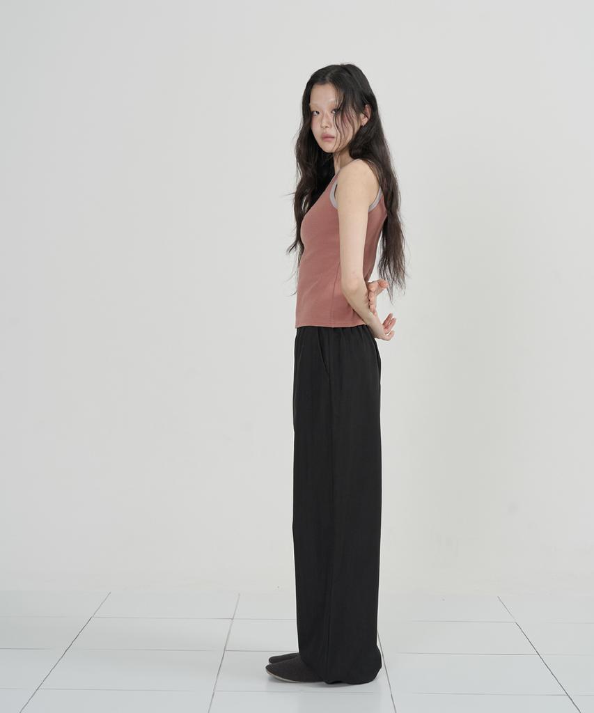 Ouas Wide Elastic Waist Pants (Black)