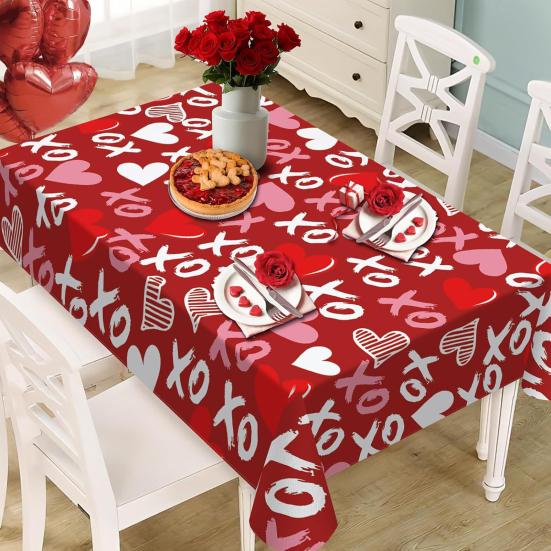 Yousheng Valentine's Day Tablecloth Love Heart Tablecloth Rectangular Square Romantic Table Cover for Anniversary Wedding Party Dining Table
