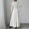 2025 Women’s Elegant Long Sleeve Pleated Knit Dress for Spring/Autumn
