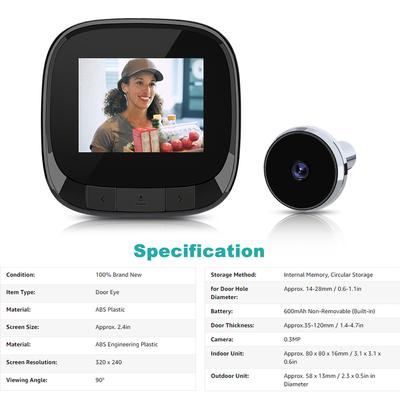 2,4 zoll LCD Digitale Türklingel 90 ° Tür Auge Türklingel Kamera Viewer Elektronische Guckloch Viewer Outdoor Visuelle Türklingel AA