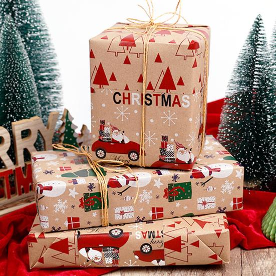 Christmas Wrapping Paper Vintage Thick Brown Holiday Gift Wrap with Christmas Tree Truck Snowflake