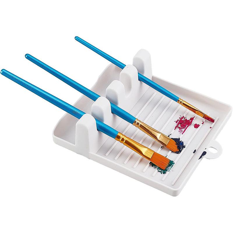 Desktop 4-Slot Paint Brush Holder Lightweight Plastic Art Organizer for Watercolor, Acrylic, Oil Painting Space-Saving