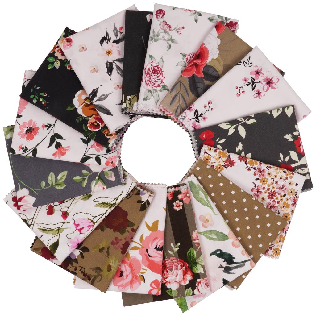 Soimoi 16 Pc Fat Quarter Bundle,  Floral  Print 18"x 22"  DIY Patchwork-  100   Cotton  Pre-Cut Quilting Fabric White &